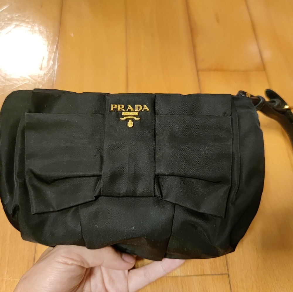 Prada Tessuto Nylon Bow Wristlet Nero Black
